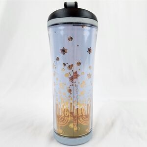 ☕️Starbucks 2007 Blue & Gold Hanukkah Menorah 16oz Travel Tumbler
